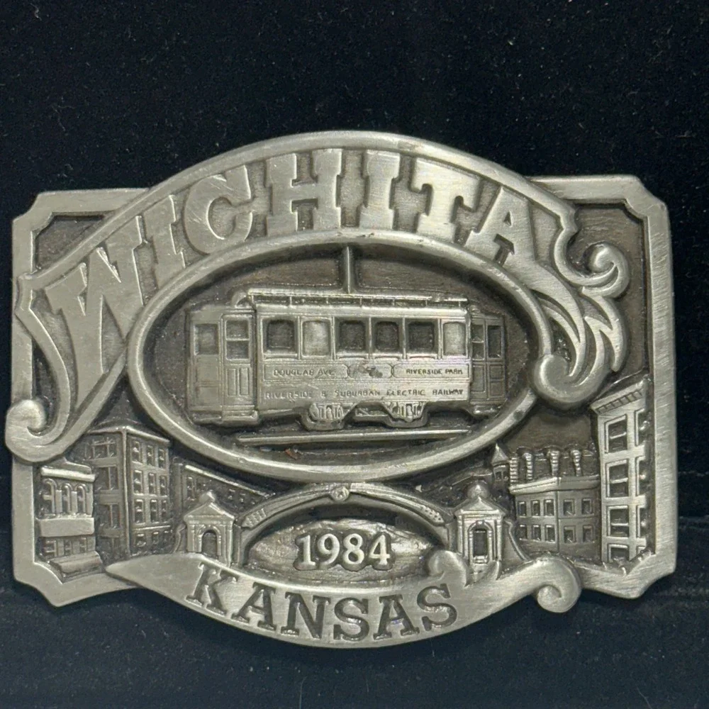 Vintage 1984 Wichita KS Commemorative Limited Edition Trolley Belt Buckle 80